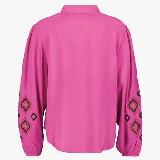 Dames blouse met geborduurde mouwen roze