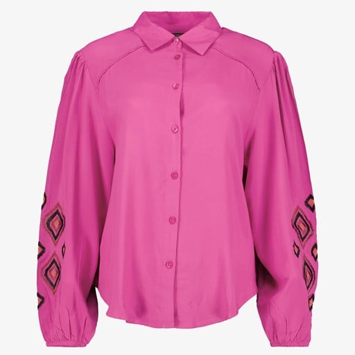Dames blouse met geborduurde mouwen roze