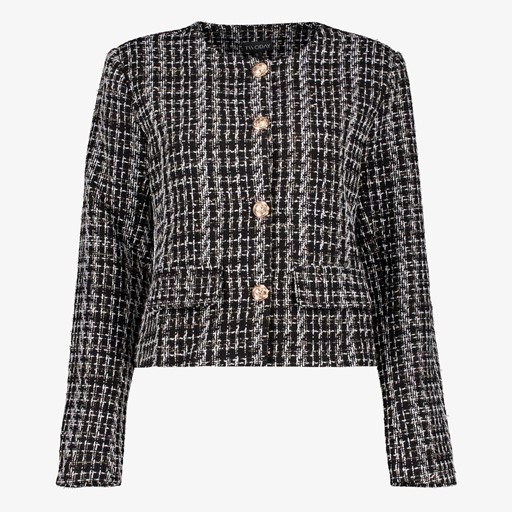 Structuurgeweven dames jas zwart wit