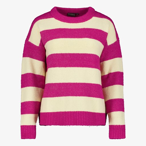 Dames trui gestreept roze beige
