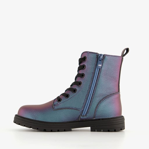 Metallic meisjes veterboots petrol