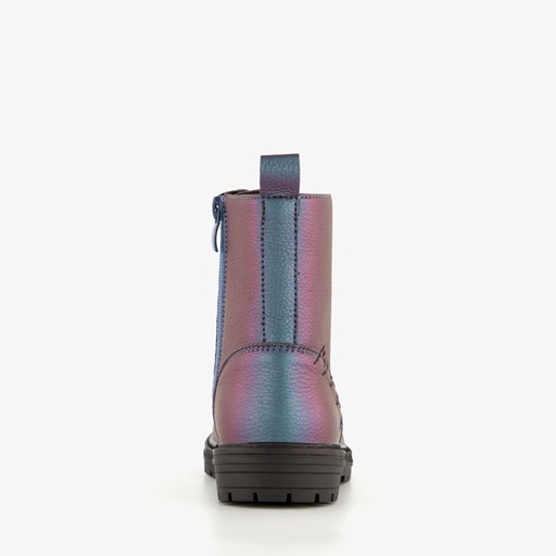 Metallic meisjes veterboots petrol