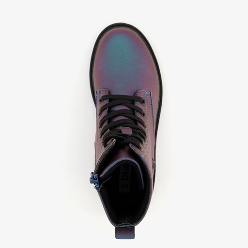 Metallic meisjes veterboots petrol