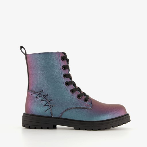 Metallic meisjes veterboots petrol