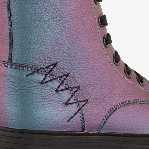 Metallic meisjes veterboots petrol