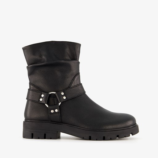 Leren meisjes biker boots zwart