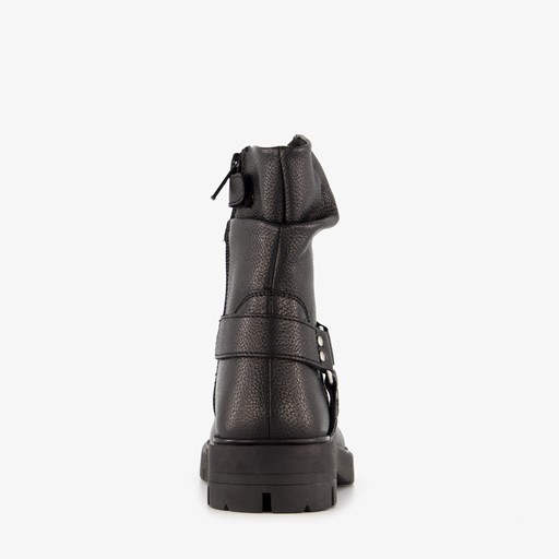 Leren meisjes biker boots zwart