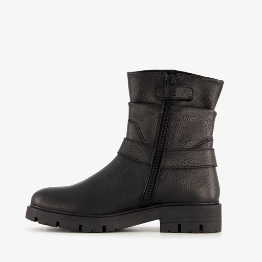 Leren meisjes biker boots zwart
