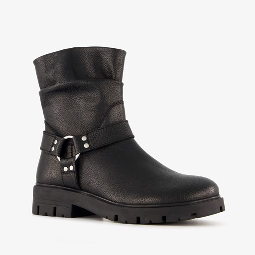 Leren meisjes biker boots zwart