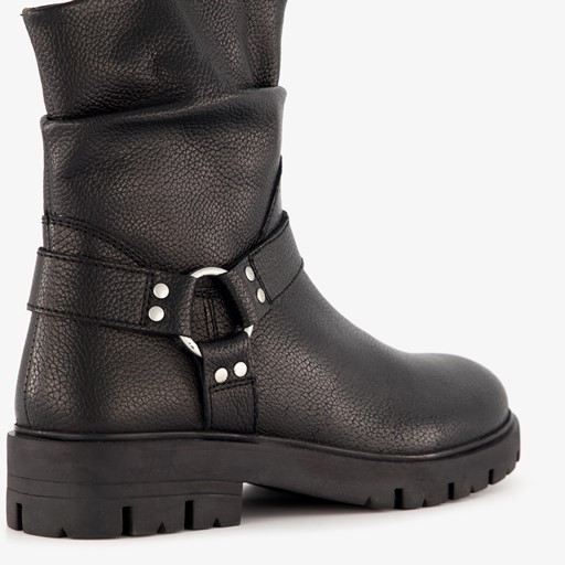 Leren meisjes biker boots zwart
