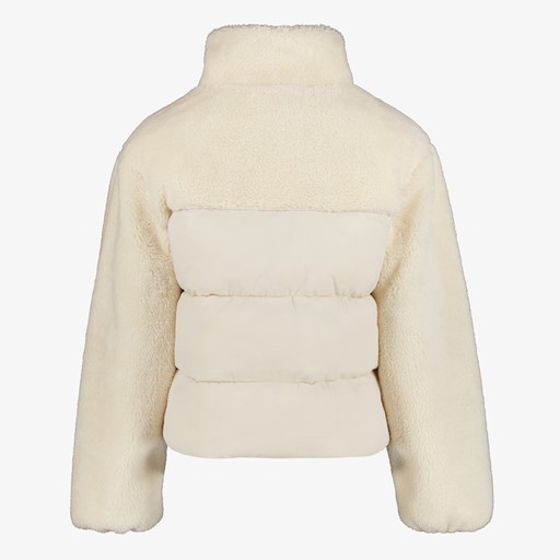 Korte dames winterjas met teddy beige