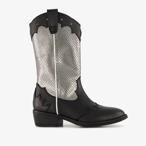 Leren meisjes western laarzen zwart zilver