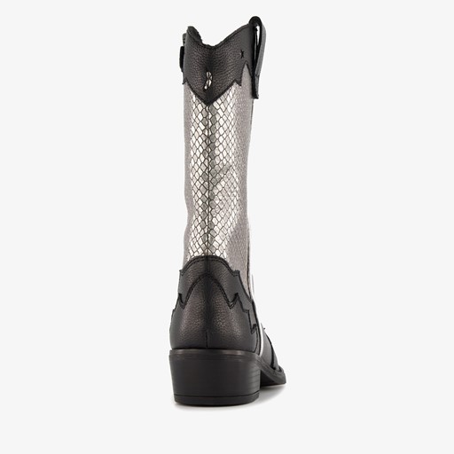 Leren meisjes western laarzen zwart zilver