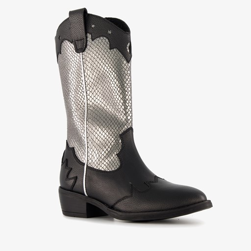 Leren meisjes western laarzen zwart zilver