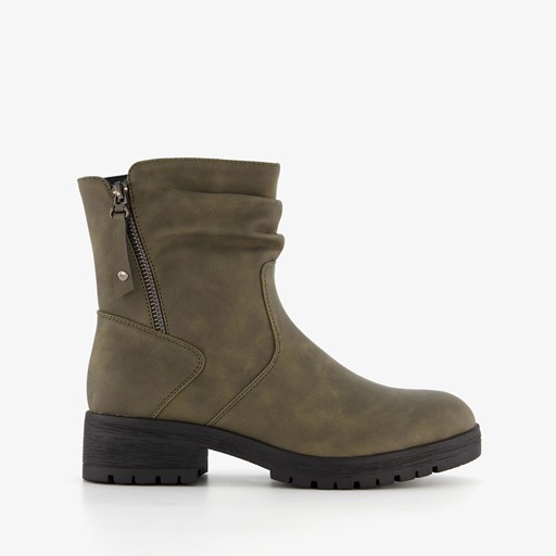 Dames enkellaarsjes olijfgroen