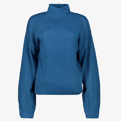 Gebreide dames trui met col blauw