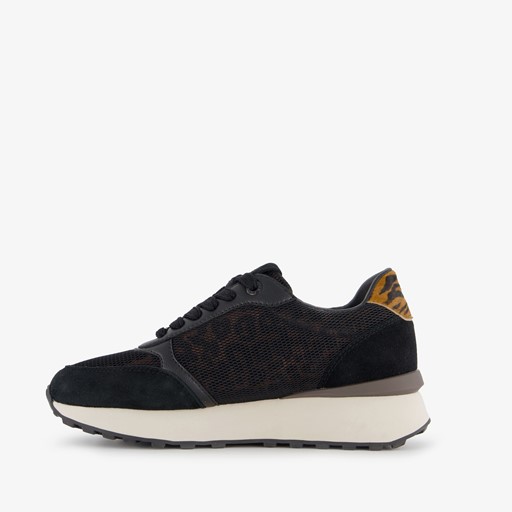 Leren dames sneakers zwart brons