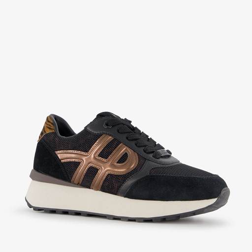 Leren dames sneakers zwart brons