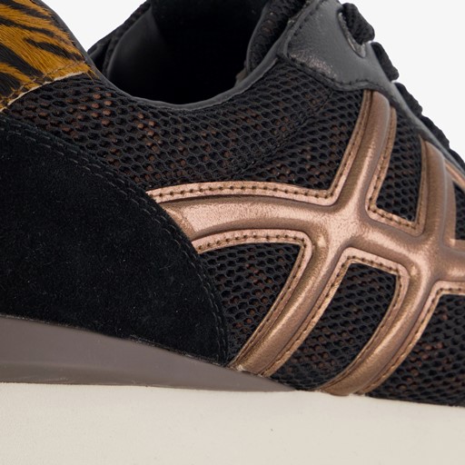 Leren dames sneakers zwart brons