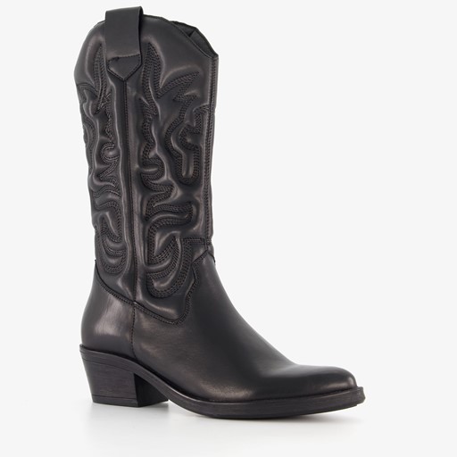 Leren dames western laarzen zwart