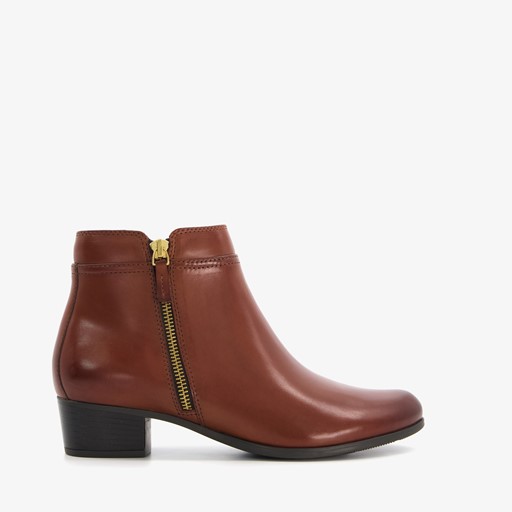 Leren dames enkellaarsjes cognac