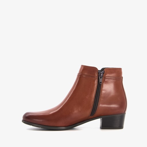 Leren dames enkellaarsjes cognac
