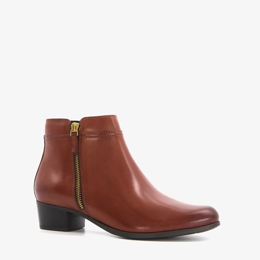Leren dames enkellaarsjes cognac