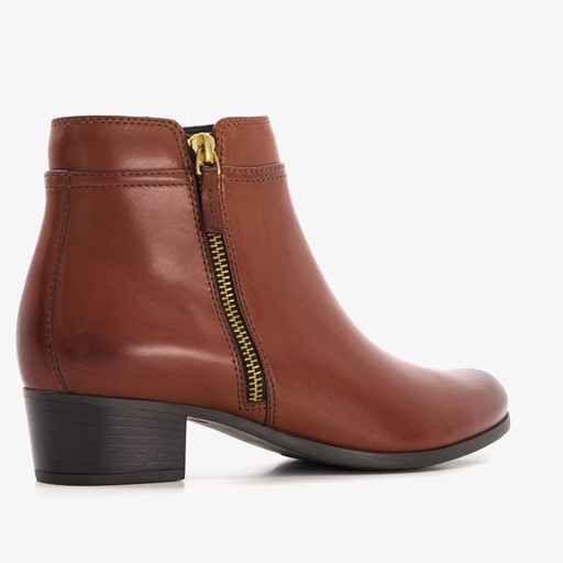 Leren dames enkellaarsjes cognac