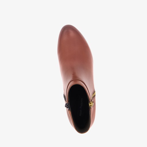 Leren dames enkellaarsjes cognac