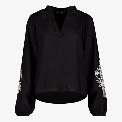 Dames blouse met borduursels zwart