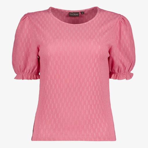 Dames T-shirt roze met ruches