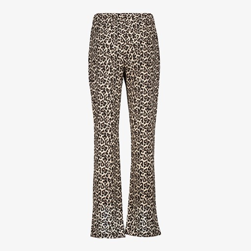 Dames flared broek beige met panterprint