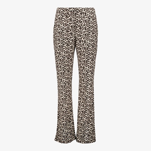 Dames flared broek beige met panterprint
