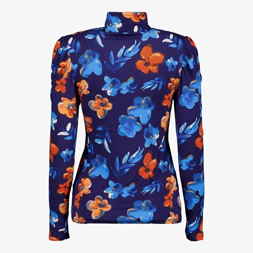 Dames top blauw met bloemenprint