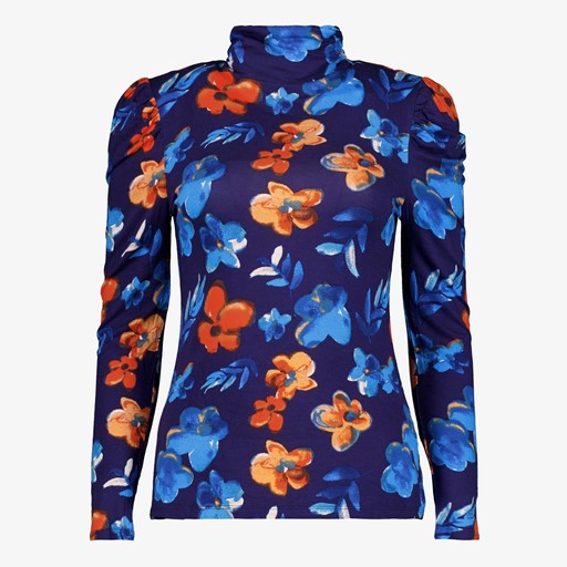 Dames top blauw met bloemenprint