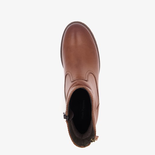 Leren dames enkellaarsjes cognac