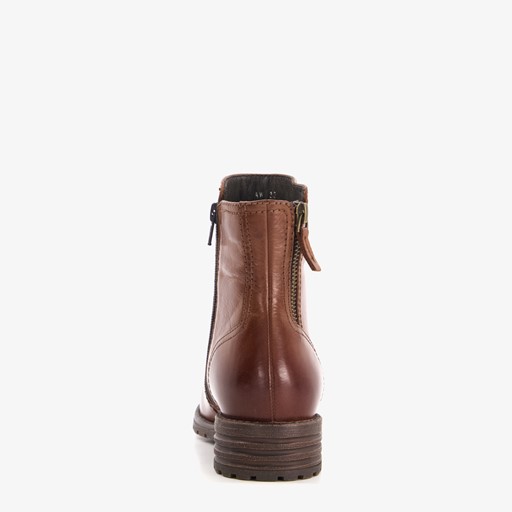 Leren dames enkellaarsjes cognac