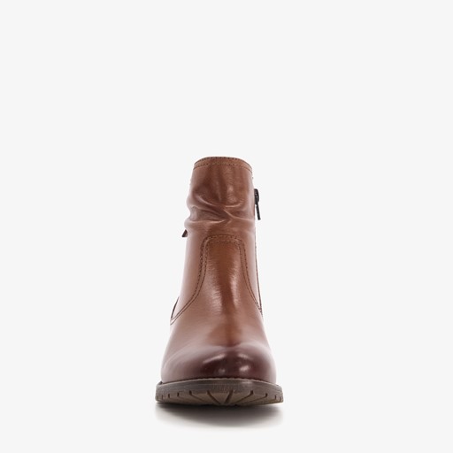 Leren dames enkellaarsjes cognac