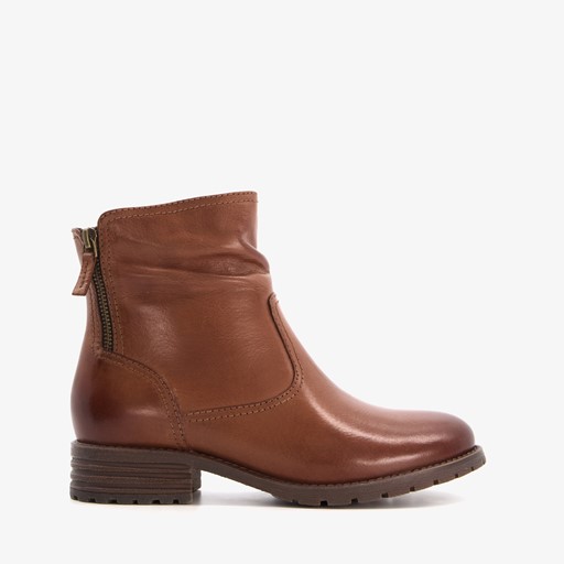 Leren dames enkellaarsjes cognac