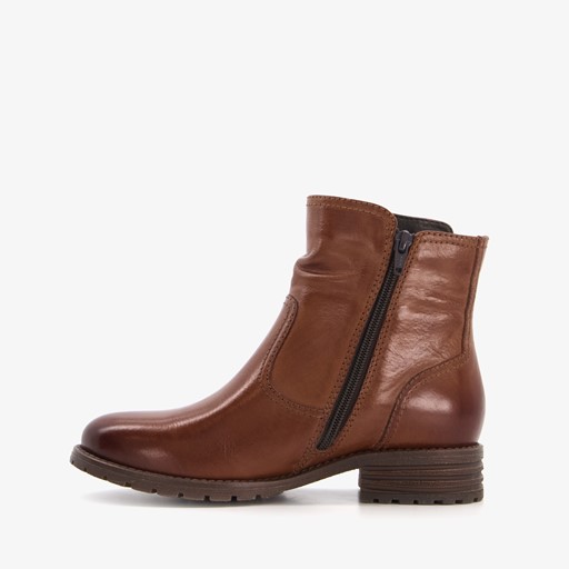 Leren dames enkellaarsjes cognac