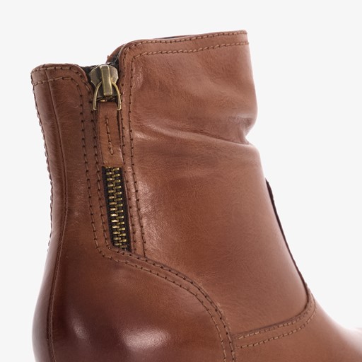 Leren dames enkellaarsjes cognac