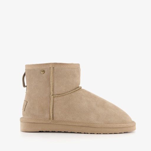 Gevoerde suede enkellaarsjes beige