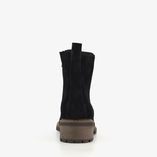 Suede dames enkellaarsjes zwart