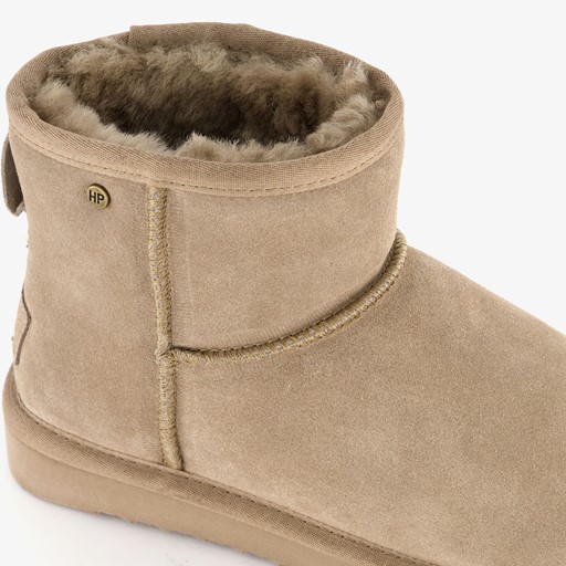 Gevoerde suede enkellaarsjes beige