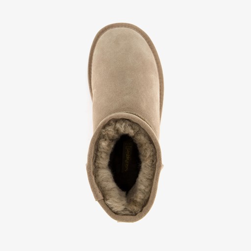 Gevoerde suede enkellaarsjes beige