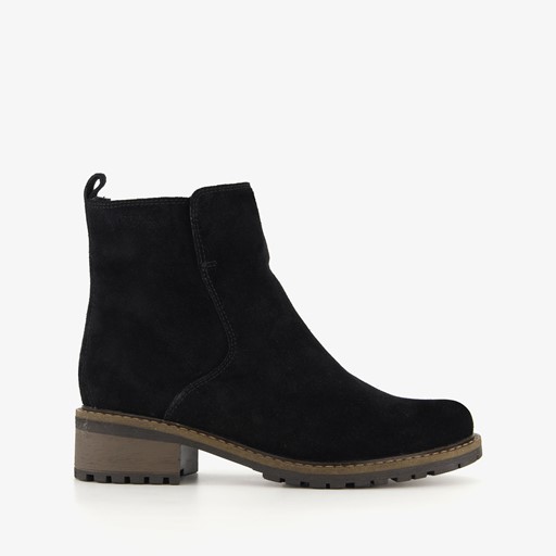 Suede dames enkellaarsjes zwart