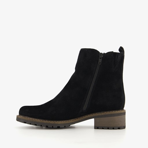 Suede dames enkellaarsjes zwart