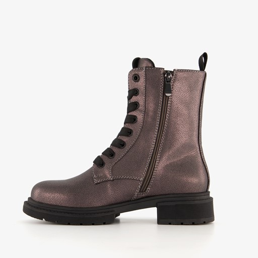 Dames metallic veterboots grijs