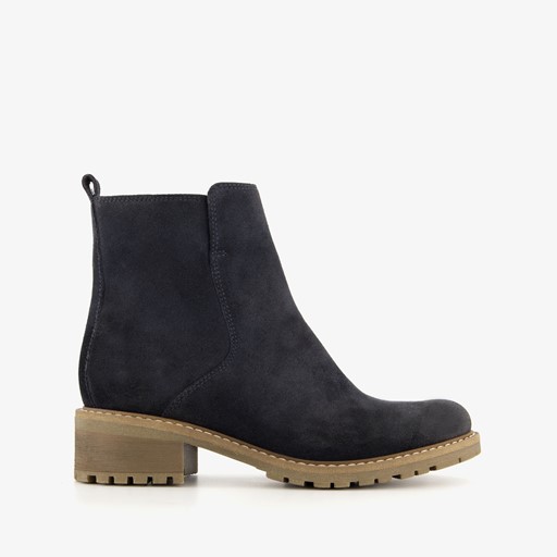 Suede dames enkellaarsjes blauw