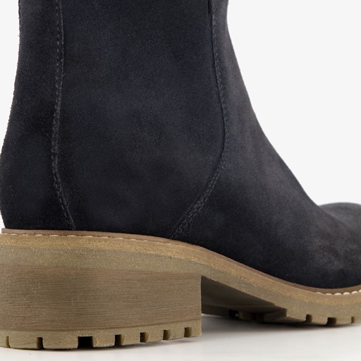 Suede dames enkellaarsjes blauw